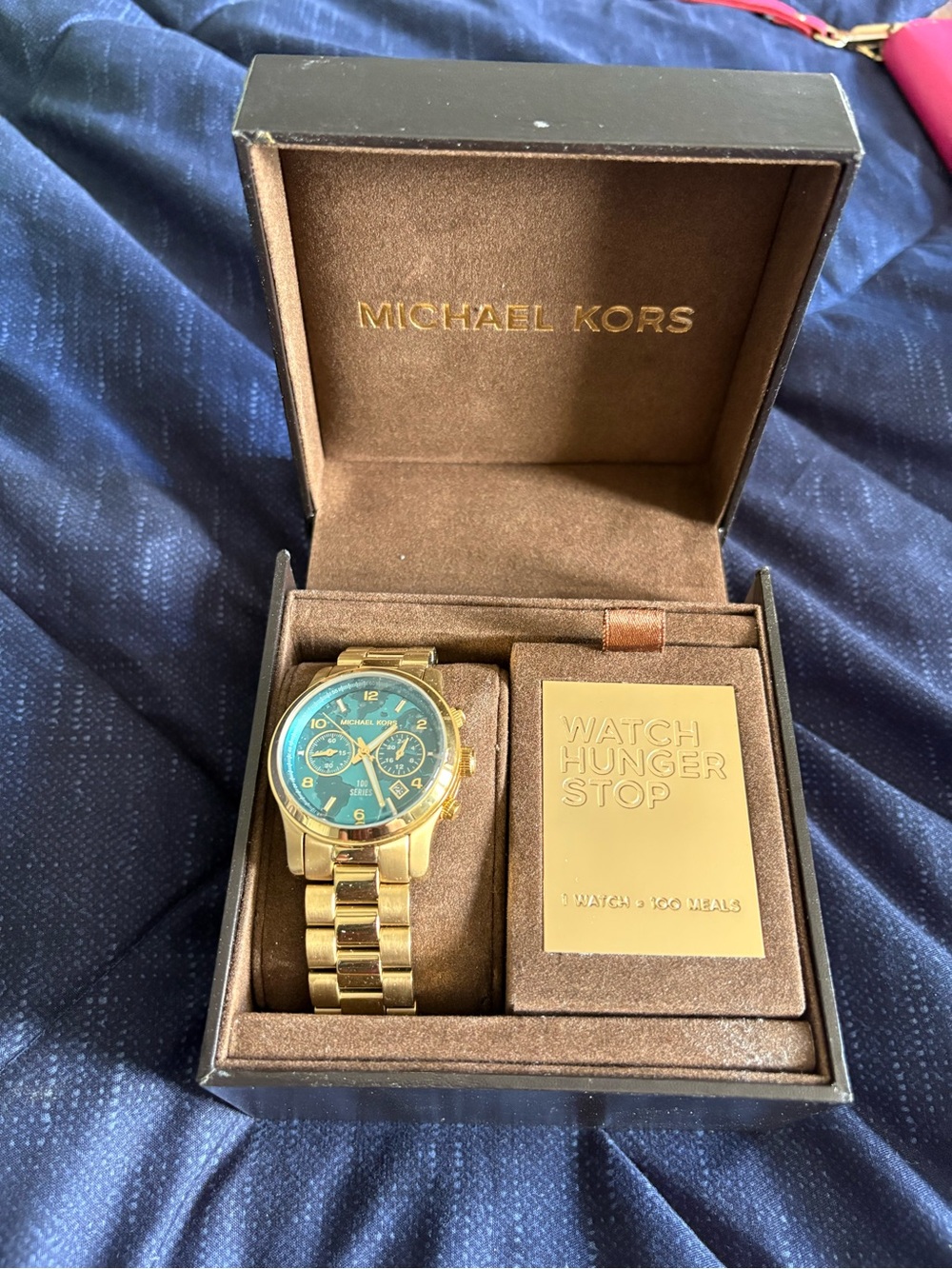 Michael Kors Gold Tone Watch with Blue Dial Chronograph